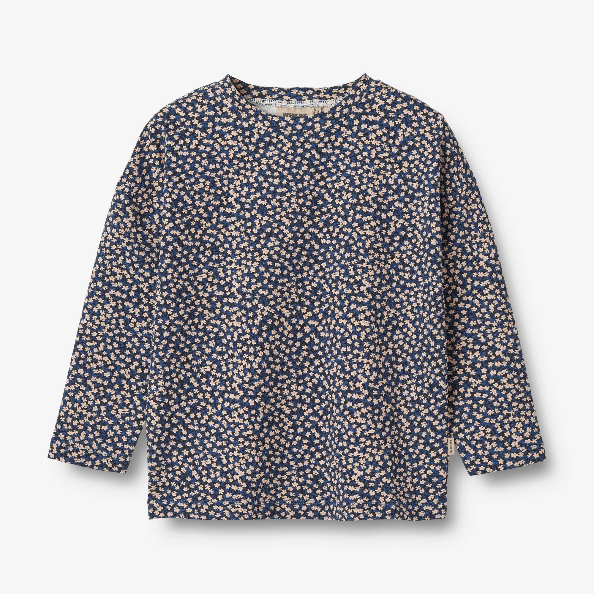 WHEAT® - Langærmet T-Shirt Thilda - blue flowers - Str 128.