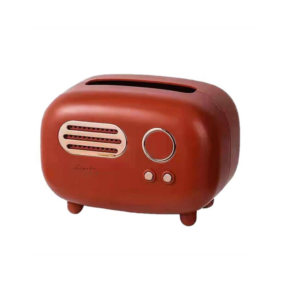 Retro Radio Shape Tissue Cover Box for Kitchen, Bathroom Vanity Countertops, Night Stands, Desks and Tables, Red