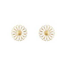 Georg Jensen Daisy øreringe i forgyldt med hvid emalje - Ø11 mm