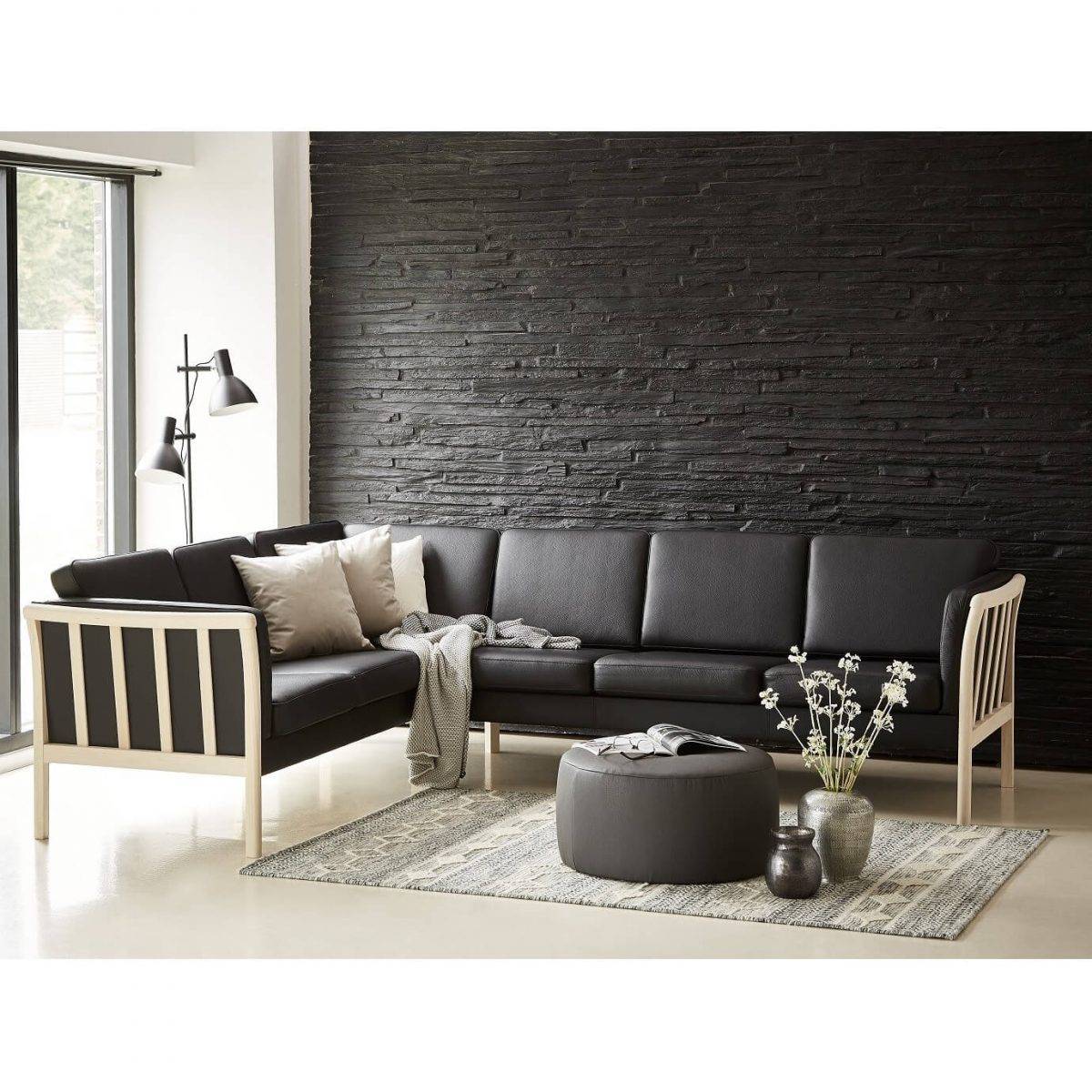 Denver hjørnesofa m/tremmegavle - stof/læder.