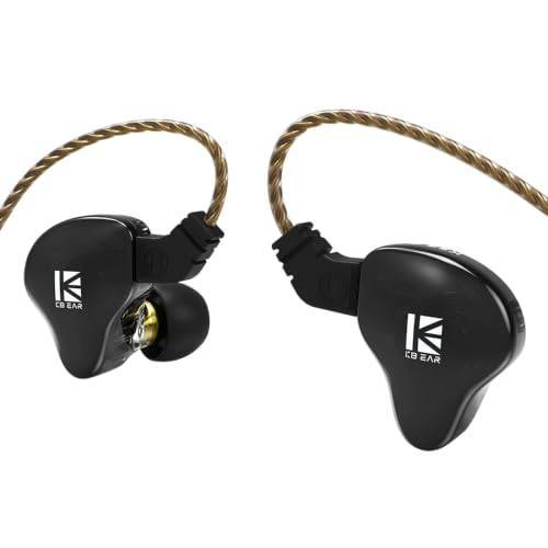 Yinyoo KBEAR KS2 hörlurar stereo bas i örat hörlurar, HiFi Over Ear hörlurar headset brusreducering 1BA 1DD Hybrid IEM med avtagbar kabel för promenader (med mikrofon, svart KS2)