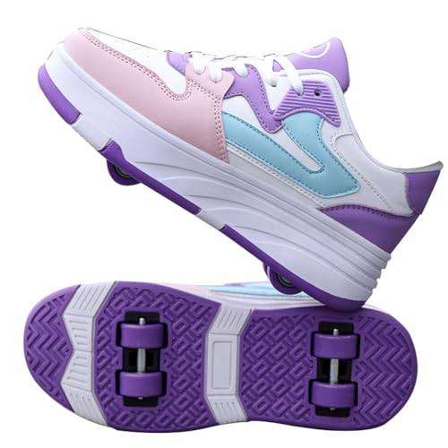 WOWEI Skor med hjul för pojkar flickor skateboardskor sportskor rullskridskor barn vuxna 2-i-1 multifunktionella rullskridskor sneakers med hjul utomhusskor, Bzx Ck3, 35 EU