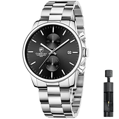 Affute Uhren Herren mit Edelstahl und Metall, Leger, Wasserdicht, Chronograph, Quarzuhr, Automatisches Datum, Bunte Zeiger Armbanduhr Herren
