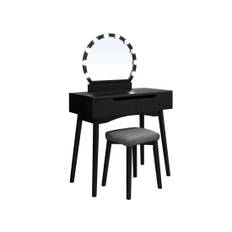 Sminkbordsset med spegel och glödlampor för smink, sminkbord med 2 stora skjutbara