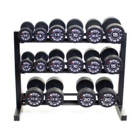 Body Power Pro Round Rubber Dumbbell Set - 2.5kg to 20kg & 3-Tier 40in Rack
