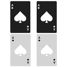4 stycken Multifunktionella flasköppnare Set - Plånbok, Ölplatta i Rostfritt Stål och Spader Ace Design med Pokerkort - Silver/Svart Finish (4, Svartvit)
