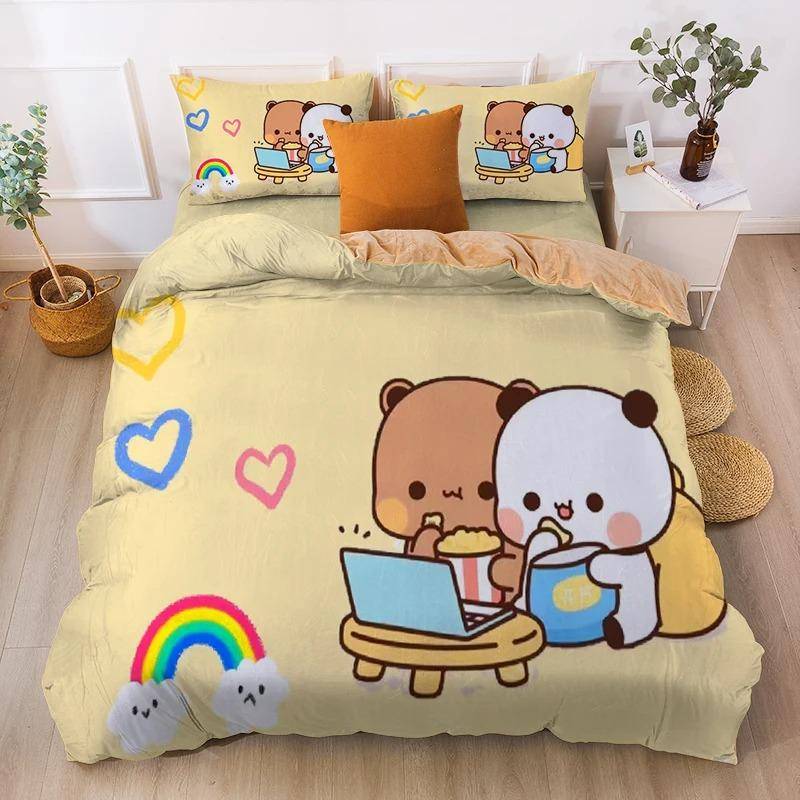 Sött björntäcke, Bubu Dudu björnprintat påslakan för barn pojkar flickor tonåringar, Tecknad djurmönster påslakan enkel AU Single 140x210cm