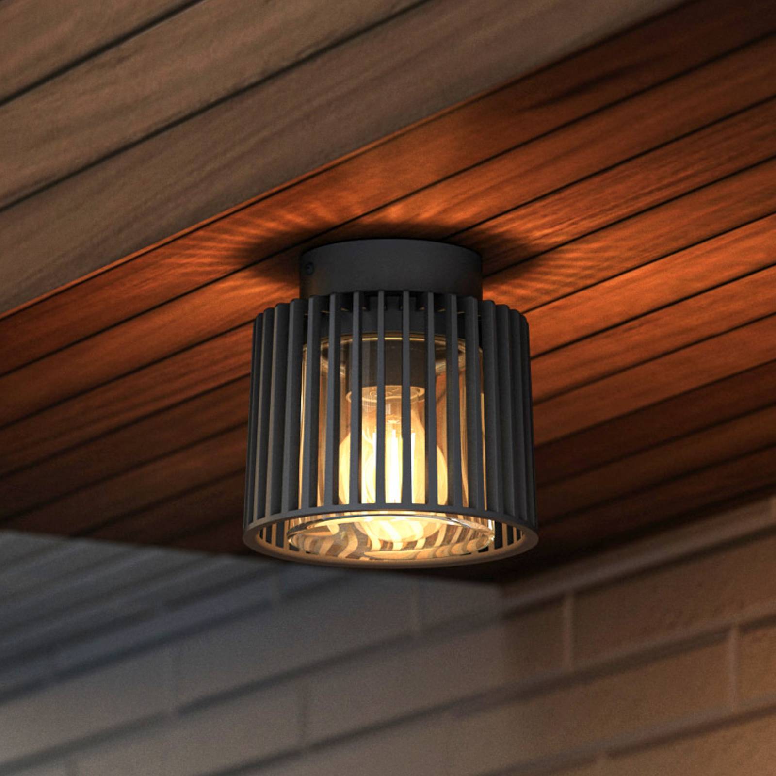 LUTEC Utomhustaklampa SHYNE, svart, 16 cm, metall, IP54, E27 dimbar, Svart, Aluminium / grå / zink, Modern, Taklampa