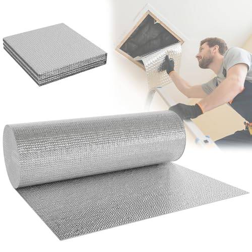 Froadp Värmereflekterande Isoleringsfolie 1 x 30 m Dubbel Aluminium Bubbelplast Termofolie Reflektionsfilm Bubbelfilm Isoleringsfilm för Tak Väggar och Golv