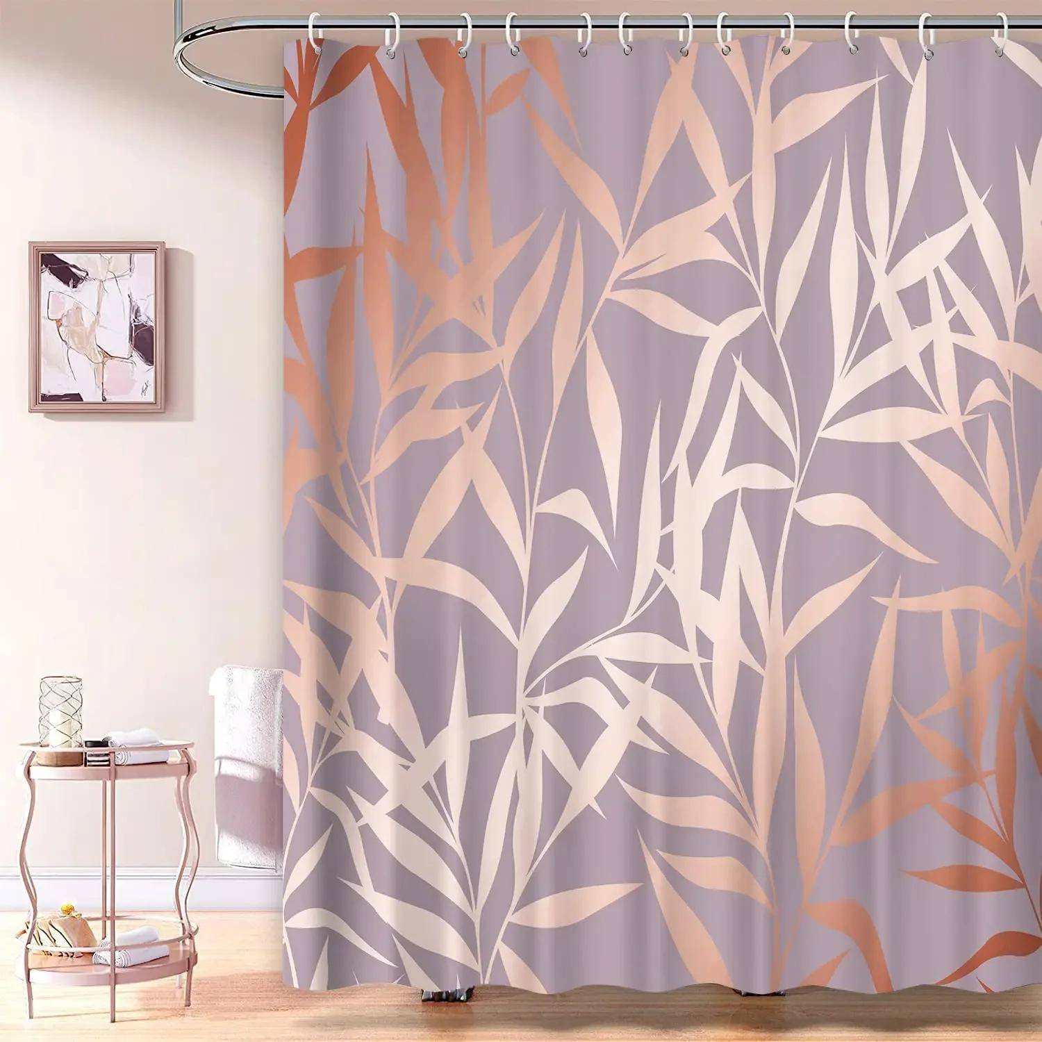 Oramad Rose Guld Duschdraperi Rosa Guld Tropiska Blad Modern Lyx Badrum Duschdraperier Tyg Badgardin Set med