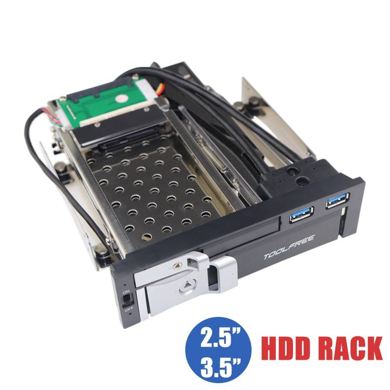 5.25 " optisk dubbelfack utan brickor för mobilt rack för 2.5/3.5 tum satat iii hdd ssd med 2 portar usb 3.0 hubb för stationär dator