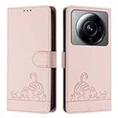 Fodral till Xiaomi 12S Ultra fodral, med kortplatser ställ magnetisk stängning stöttåligt skyddande telefonfodral kompatibel Xiaomi 12S Ultra-YB.Rosa