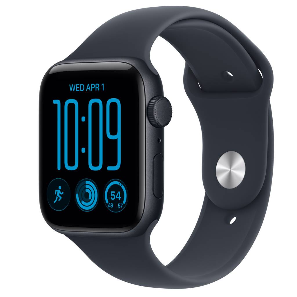 Apple Watch SE 3 (GPS) • Aluminiumboett midnatt, 44 mm • Sportband marinblå – S/M