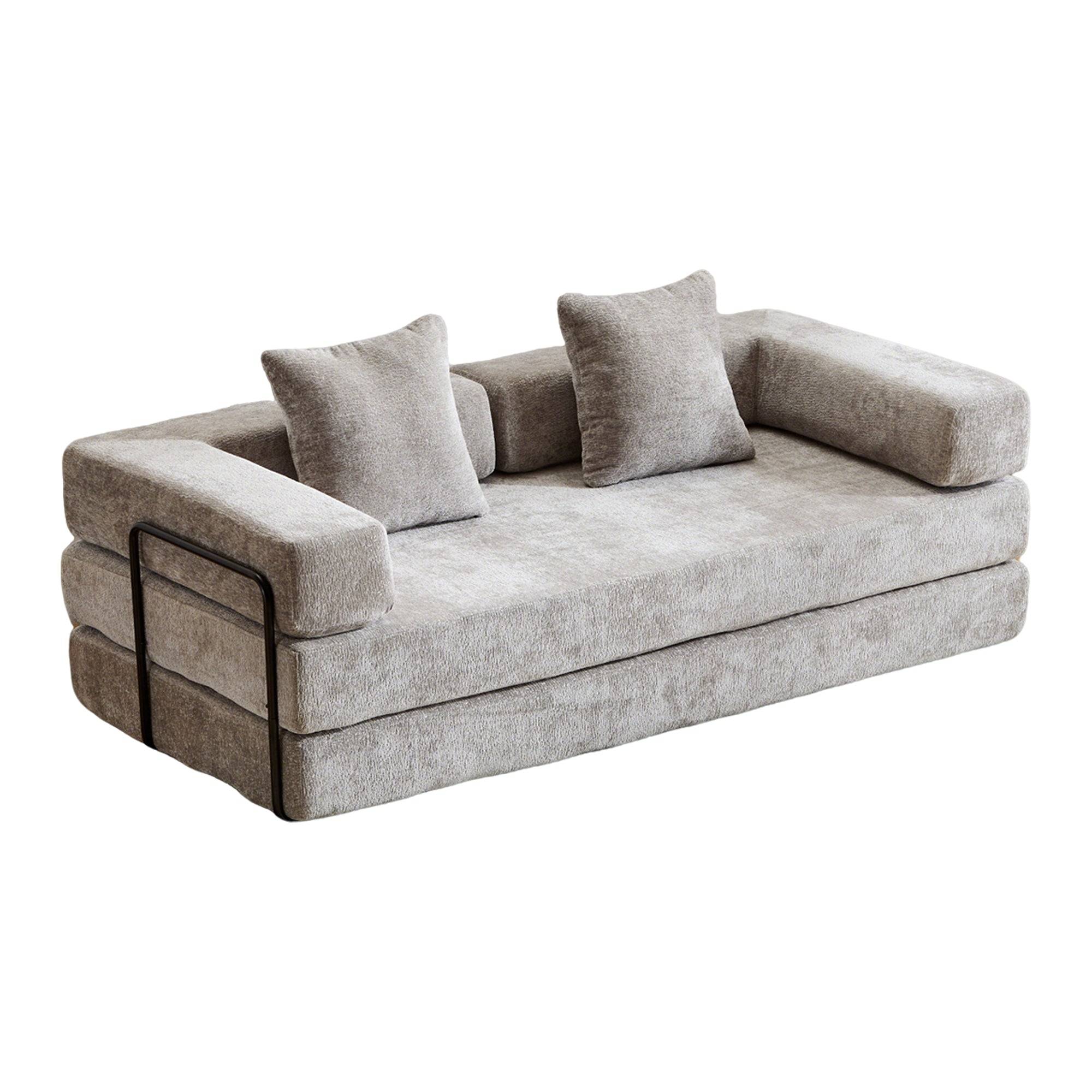Floor Couch,Compression Sofa,Convertible Floor Sofa Bed-with Pillow Back Support Armrest,Comfy Futon Couch Lounge Sleeper Bed,Chenille fabric,for Living Room Bedroom (LIGHT-GREY)