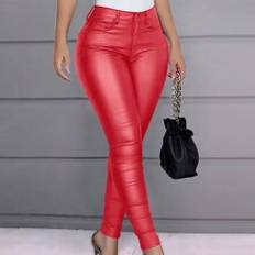 Matt Ruched Skinny Thermal Fodrade Leggings - Röd (L,M,S,XL,XS,XXL)