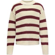 ONLY Kogjusty L/S Stripe Pullover KNT NO Dam Stickade Tröjor Stl. 122/128 - Från Magasin - Eggnog/cabernet (122/128)