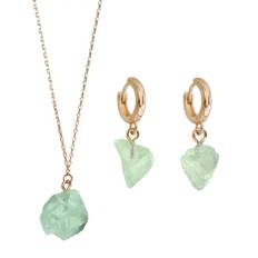 Halvädelsten Set med Halsband och Örhängen - Klar Kristall