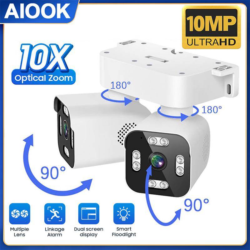 AIOOK ICAM365 APP Säkerhetskamera Utomhus Vattentät Dubbel Lins HD 10MP 10X Zoom WiFi CCTV Nattseende Tvåvägs Intercom PTZ Fjärrvisning