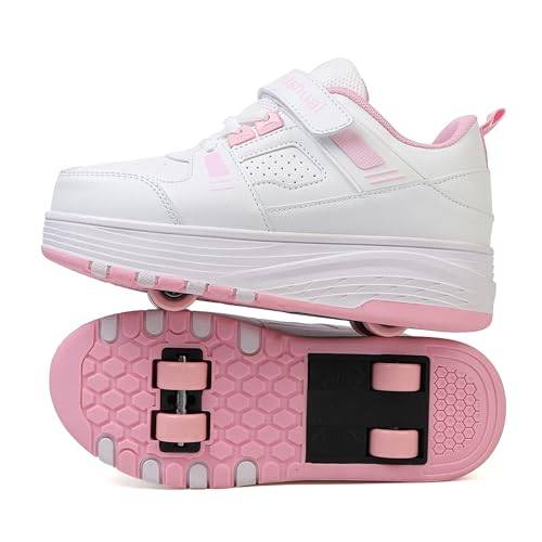 Skridsko Rullskridskor för flickor och pojkar, träningsskor med infällbara 4 hjul – snygga för barn, förbättrade säkerhetsrullsneakers – perfekt för fest, födelsedag, påsk, jul, 21 EU