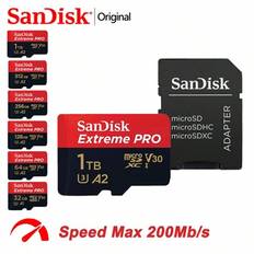 SanDisk Extreme PRO MicroSDXC-KORT, U3 4K V30 A2 Minneskort TF Flash-kort 128GB 1TB 512GB 256GB 64GB 32GB, High Speed Micro SD-kort Mini SD-kort För T - Multifärgad (32G,64G,128G,256G,512G,1T,256G NYHET,512G NYHET,128G NYHET,64G NYHET)