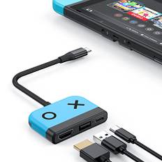 Switch Dock für Nintendo Switch/OLED, 3 in 1 Switch Portable Dock mit 4K HDMI, USB 3.0 Port, Type C 60W PD, Nintendo Switch Docking Station Mini travel Dock,Steam Deck,iPhone 15