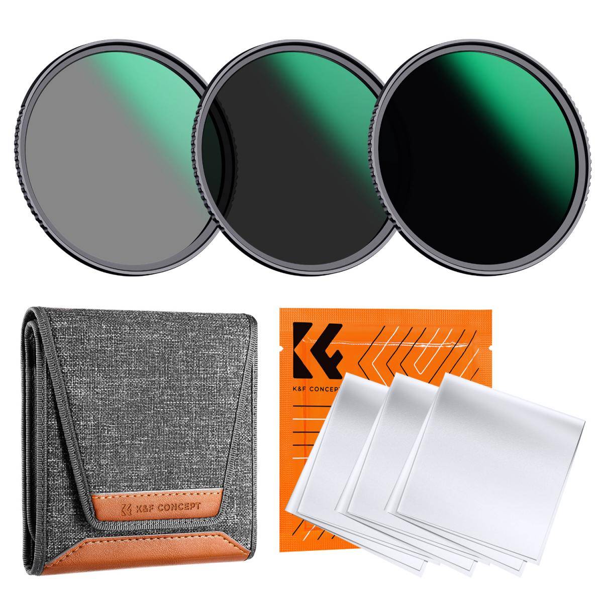KENTFAITH 67mm ND8+ND64+ND1000 Lens Filter Kit with 3 Vacuum Cleaning Cloths and Filter Pouch, 24 Layer Multi-coated HD Optical Glass, Nano-Dazzle Series