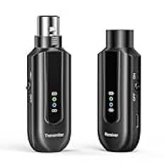 POGOLAB Trådlös XLR-mikrofonsändare mottagaradapter, 12 timmar, 150 fot, 2,4 G trådlöst mikrofonsystem kompatibelt med kondensor dynamisk mikrofon för konferens offentlig talssång