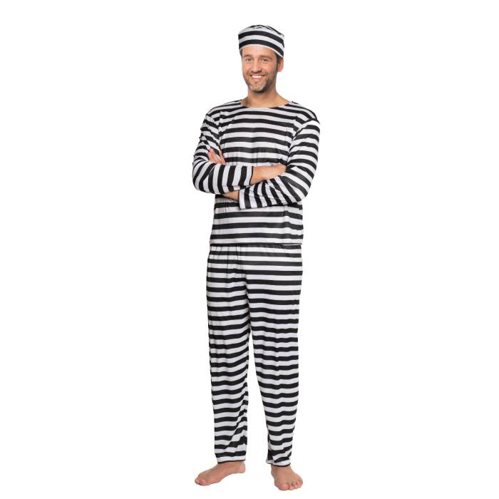 Fængselsdragt kostume sort og hvid.