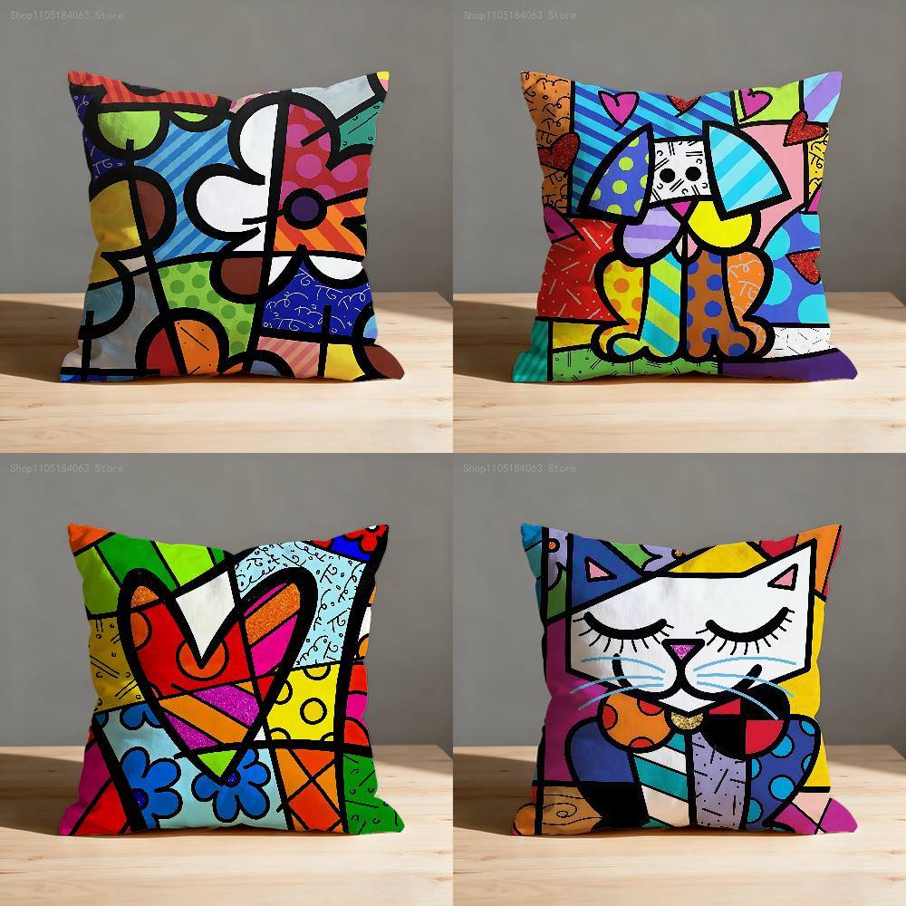 B-BrittoES Happy Art Movement Kuddfodral För 50x50cm 40x40cm 55x55cm 45x45cm 30x30cm Fyrkantigt Sovrumskuddfodral white
