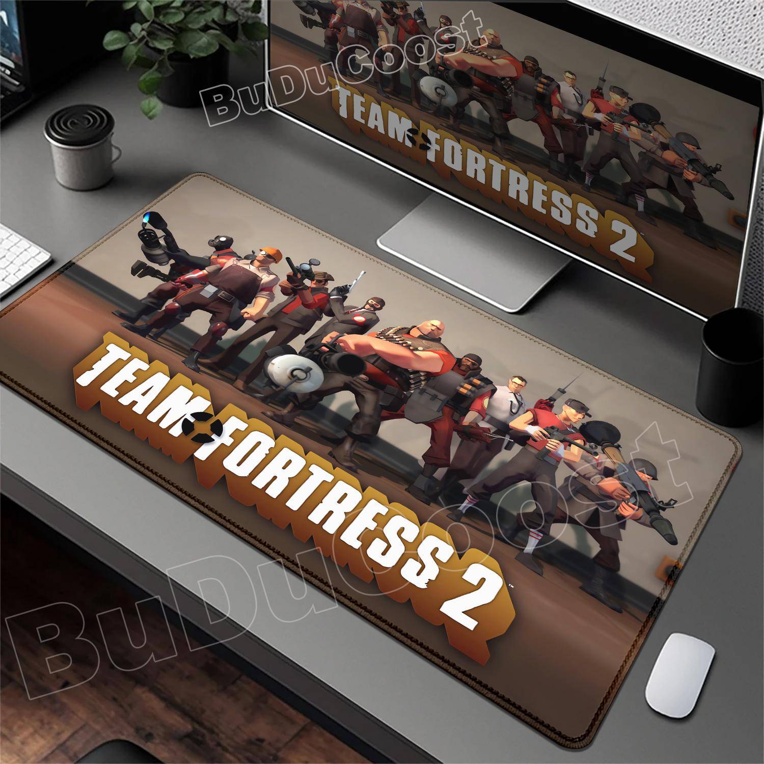 HD-utskrift T-Team F-Fortress 2 Musmatta Bord Musmatta Laptop XXL Skrivbord Musmatta Halkfri Gummi Spel 900x400 Tangentbordsmatta