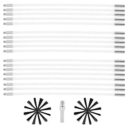 Kaminborste stångset, ugnsrörsborste skorstensborstar, kanalventilation rengöringsset med 18 flexibla stänger, 2 borsthuvuden i nylon (2 borsthuvuden, 18 stänger)