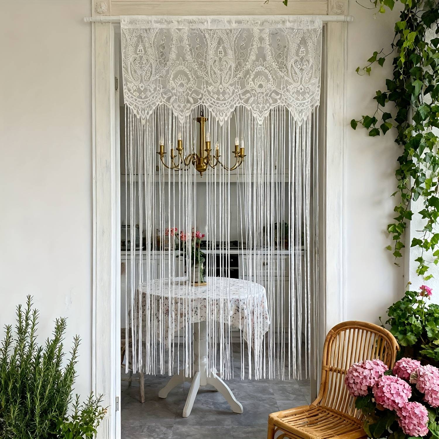 TEMU 2d 1pc French Vintage Lace Tassel Door Curtain, Rod Pocket Hanging, Sheer Window Door Drapes For Kitchen, Living Room, Balcony, Accent Wall, Partition Decor