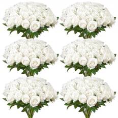 VEVOR 120 stk. hvide roser kunstige blomster realistisk buket juleboligindretning
