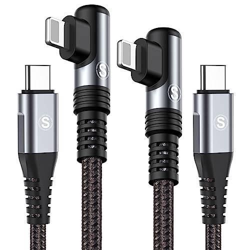 SWECENT USB C till Lightning Kabel 90 grader [2Pack 1m],snabbladdningskabel Power Delivery USB C Lightning iPhone-laddare Nylonflätad för iPhone 14/13/12/11/Pro/X/XS/XR/8/8 Plus/7/7 Plus/6s/6s Plus