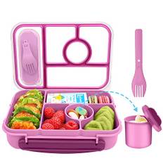 Amathley Brotdose Kinder mit Fächern,Bento Box Kinder,Brotdose Erwachsene,1300ML Lunchbox mit 5 Fächern und Saucenbehältern,Mikrowellen-und Spülmaschinenfest,BPA-frei und Wiederverwendbar (Lila)