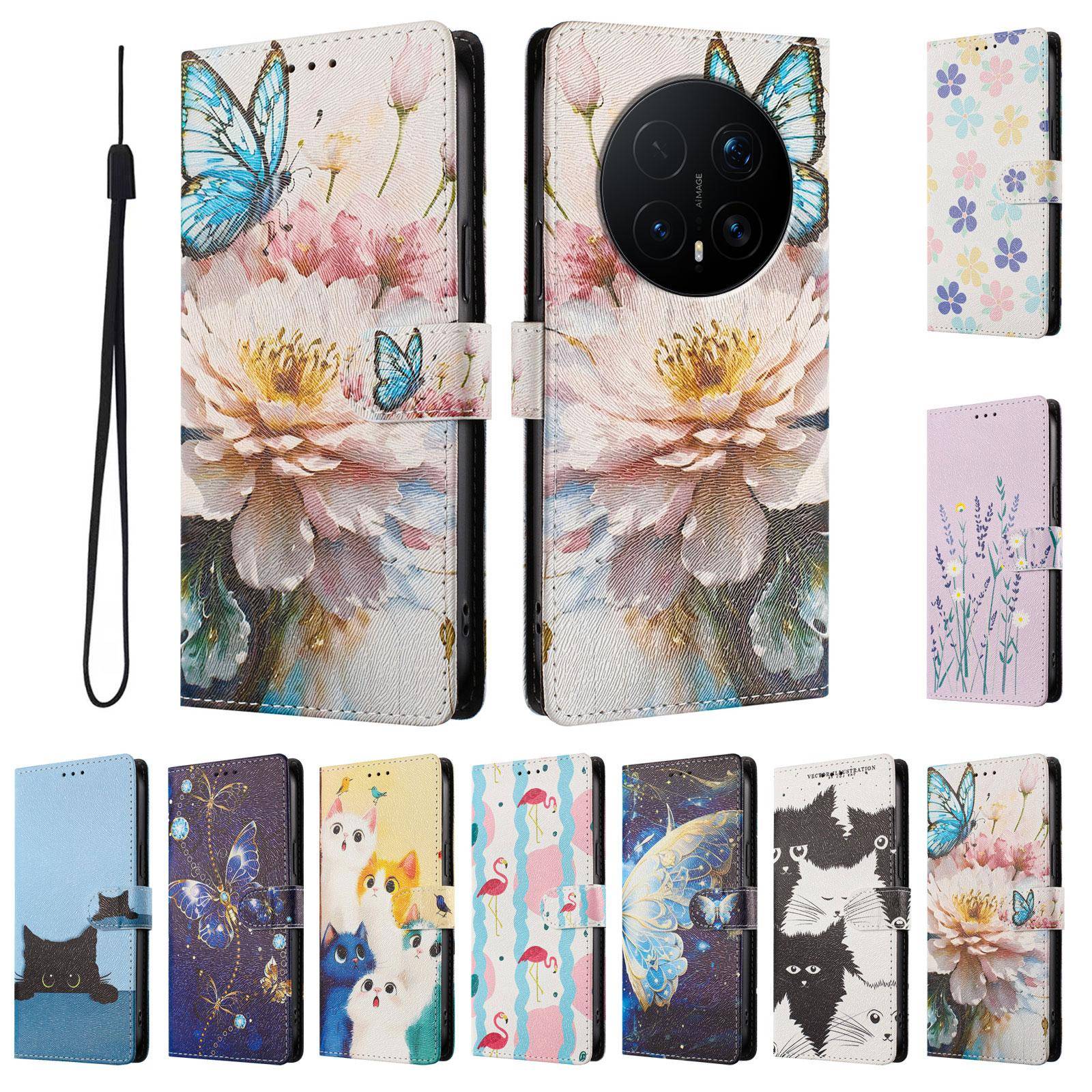 Fodral för Magic 8 Pro Lyxigt Läder Telefonfodral för Fodral Honor Magic 8 7 Pro 8 7 6 5 Lite Söt Katt Blomma Flip Plånbok Telefonfodral