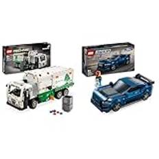 LEGO Technic Mack LR Electric Müllwagen, Müllauto-Modell & Speed Champions Ford Mustang Dark Horse Sportwagen, Auto-Spielzeug