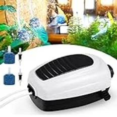 Vegena Akvarium luftpump, 3,5 W justerbar akvariumsyrepump, tyst syrepump, 2 lufthål, akvarieluftpump med luftstenar och backventiler, syreluftpump för hydroponisk akvarium