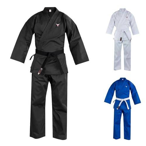 Mytra Fusion Karate Uniform Flera storlekar och färger, Ultralätt Karate Uniform för män, kvinnor och barn (Black, 0/130)