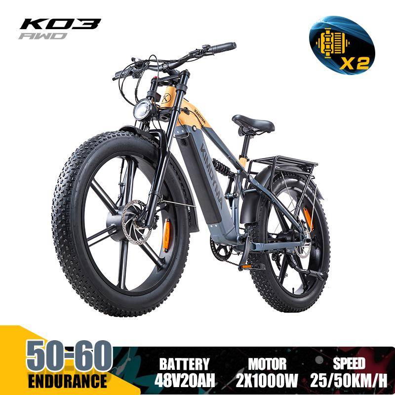 KIMDYMA K03 electric bike with dual 2500W motors, removable 48V20AH battery, 27.5-inch fat tyres, electric mountain bike for adults