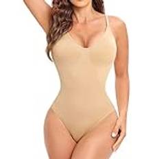 Niwicee Kroppsformare, shapewear för kvinnor, bodysuit, magkontroll, formande body, figurformande, justerbar axelrem, stark formande body med sexiga remmar, midjeformare, väst, formande body, Beige,