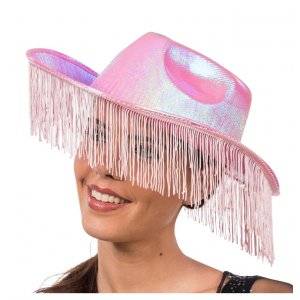 Rosa skimrande cowboyhatt med fransar
