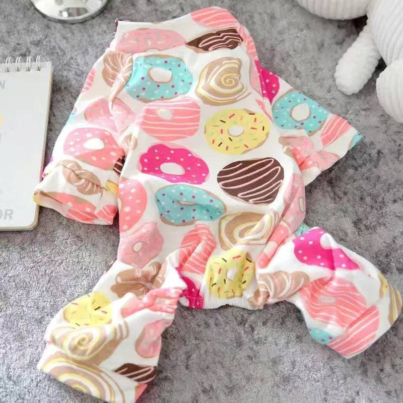 Soft Cotton Printed Pyjama Jumpsuit for Small Dogs - Doughnut / XL-advise 4-5.5kg / SPC (XL-advise 4-5.5kg)