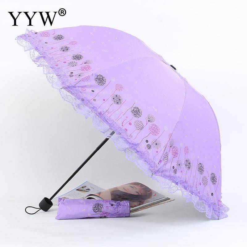Hopfällbart paraply spets enfärgade fickor paraplyer regn dam parasoll barn plast paraguas paraply maskin ambrella - Lila