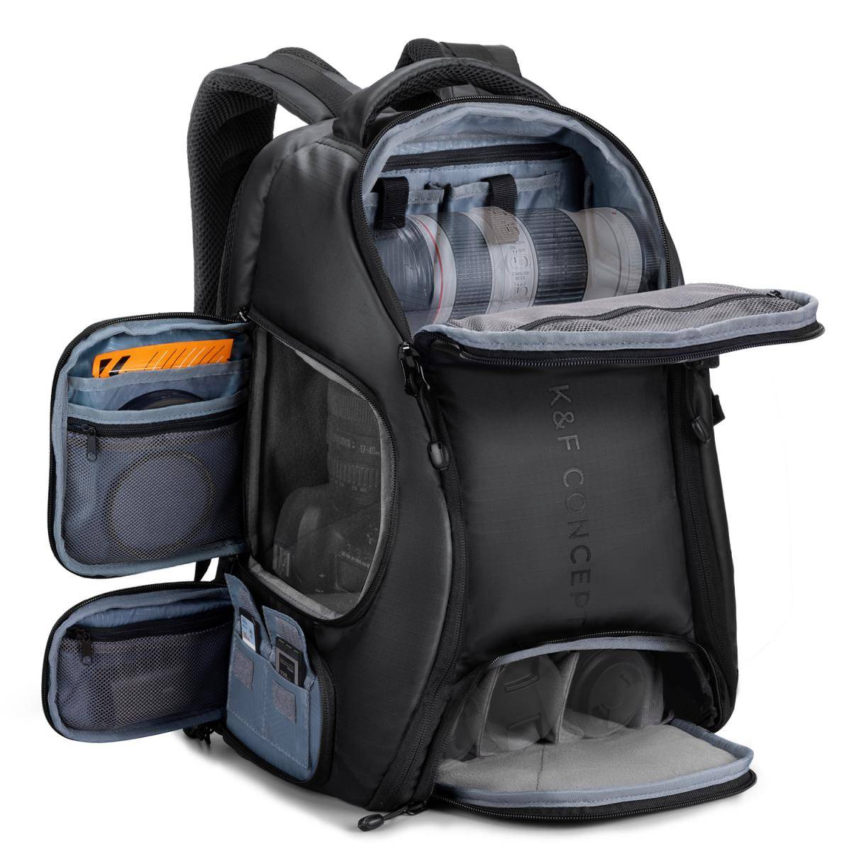 KENTFAITH Camera Backpack 25L Large Capacity Camera Bag for Photographers with Raincover Camera Case with 15.6" Laptop Compartment Compatible for Canon/Nikon/Sony/DJI Mavic Drone - Nature Wander 09 (Black)
