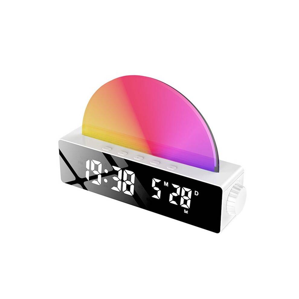 Sunrise Alarm Clock, Wake Light Dawn Simulator, SäNgsollampa FlerfäRgad Nattlampa med USB-Laddare, Vit