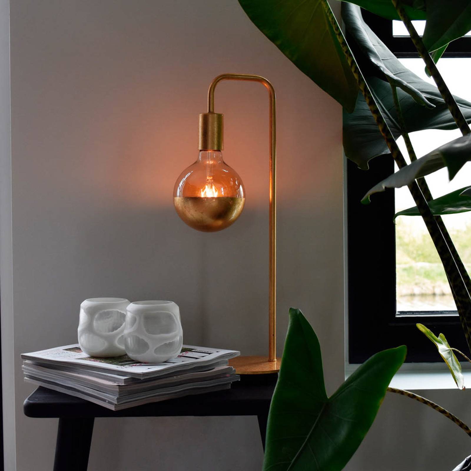 Calex Bordslampa U-Line, Mässing / guld, Vardagsrum / matsal, Syntetmaterial, Modern, Bordslampa