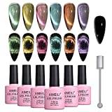 AIMEILI 9D Magnetic Gel Nail Polish Set med Magnetisk Pinne, Glitter Cat Eye Gel Nail Varnish UV LED Soak Off Nail Art Manicure Pedicure, Long Lasting & Easy to Apply 6pcs X 10ml - Gift Kit 48