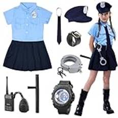 XFOZDM Polisdräkt för barn polis flicka kostym med tillbehör polis flicka kostym för barn halloween karneval födelsedag julklappar, 140 cm