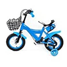WOQLIBE Barncykel, 12 tums barncyklar med broms och stödhjul för barn, pojkar och flickor, barncykel, cykel (blå)
